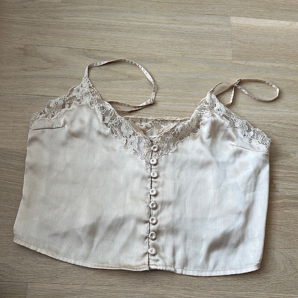 Urban Outfitters Cream Lace-Trim Satin Cami